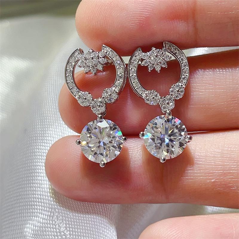 Luxury 4 Carat D Color Moissanite Stud Earrings for Women - European & American Style Dangle Earrings