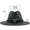 Hot Trend Unisex Flat Brim Wool Felt Jazz Fedora Hats Men Women Leopard Grain Leather Band Decor Trilby Panama Formal Hats 60CM