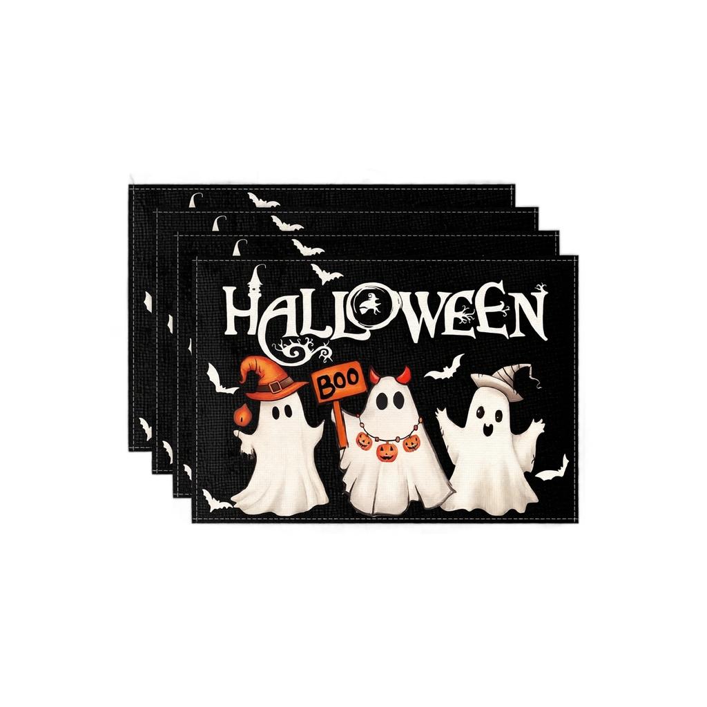 Halloween Linen Placemats for Dining Table - Natural , Stain , Heat Holiday Table Decor, Festive