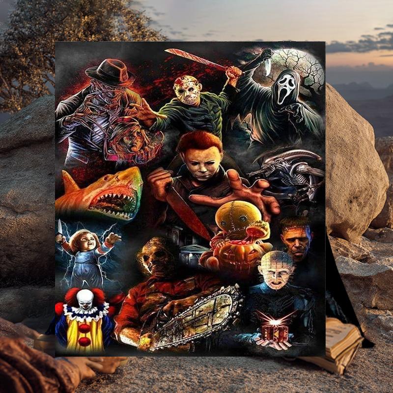 1PC Horror Movie Icons Flannel Blanket Gift, Suitable for Both Men And Women, Soft Ideal for Beds And Sofa, Birthday Or Christmas Gift