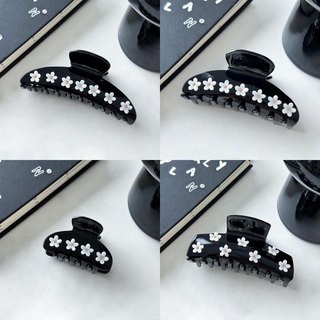 Elegant French Style Floral Hair Claw Large Size Acetate Rhinestone Clip For Women