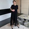 Plus Size Loose Stitching Lace T-shirt Black Dress Women