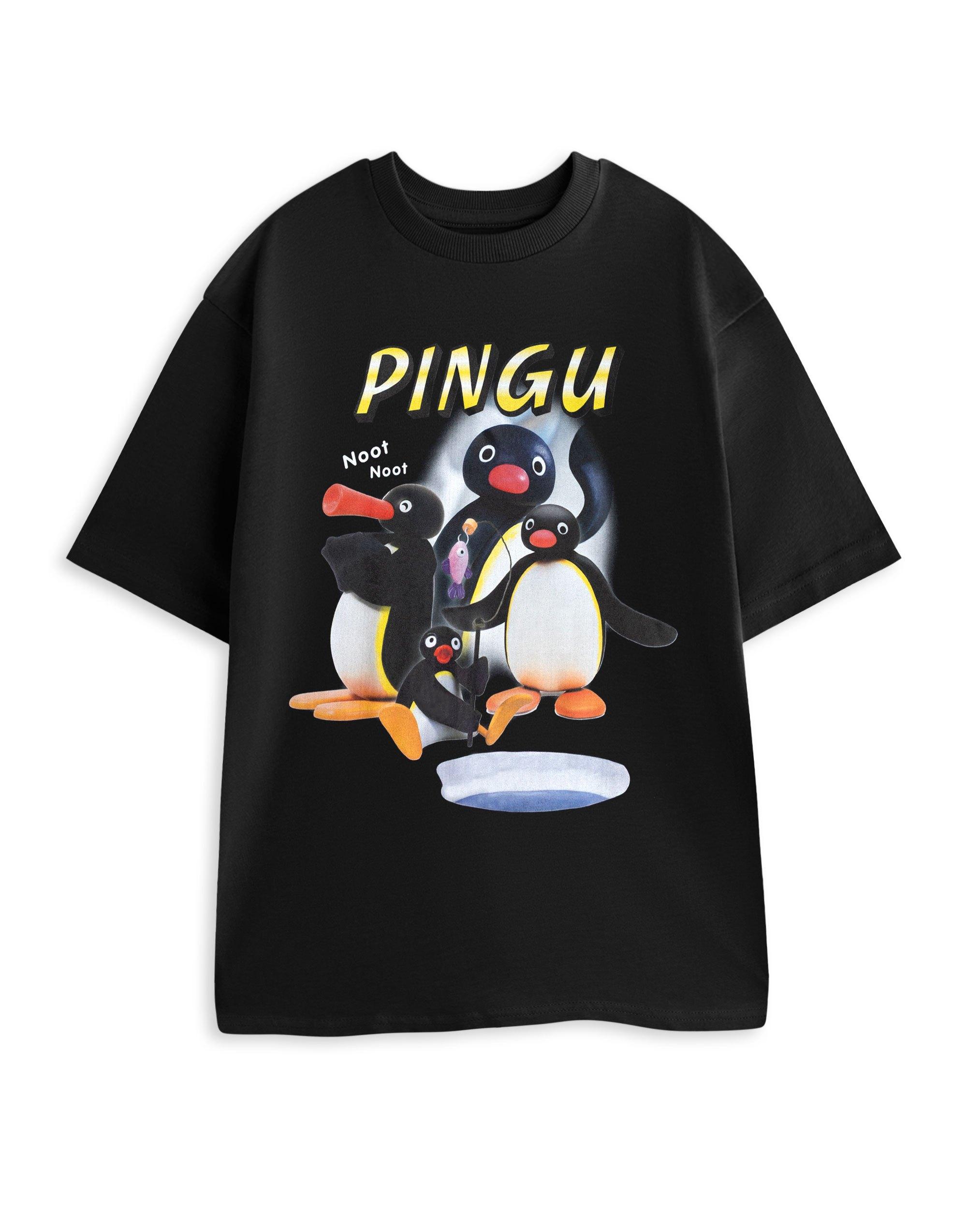 Pingu Noot Unisex Black Short Sleeved Graphic Tee Penguin Character Catchphrase Noot Noot Print Cartoon Top for Casual Wear -... S разноцветный