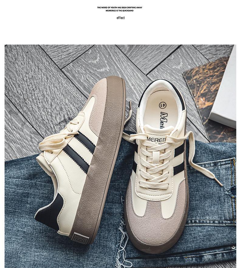 Meiretu Men's Trendy Retro German Trainer Sneakers - Superfiber Leather, Unisex, Flat Skate Style  