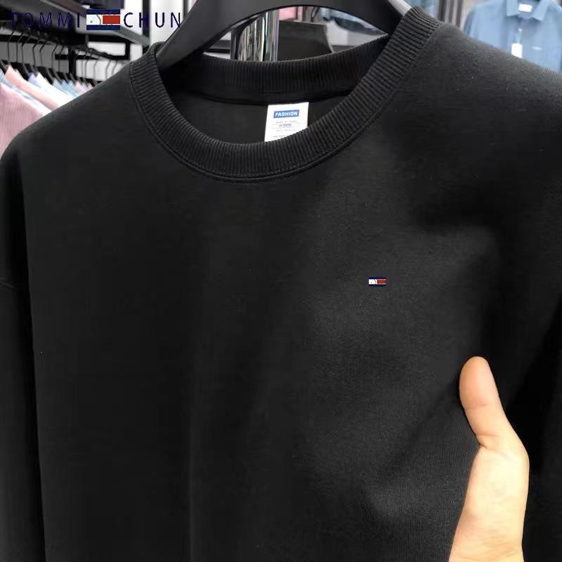 Genuine Tommy Men's Loose Fit Casual Hoodie - Long Sleeve, Plain Color, Stylish for Autumn