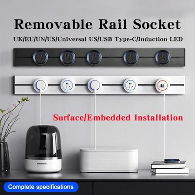 Çıkarılabilir Güç Raylı Soket İngiltere/AB/BM/ABD/Evrensel ABD/USB Tip-C Duvara Monte/Gömülü Soket Mutfak Banyo Soketi