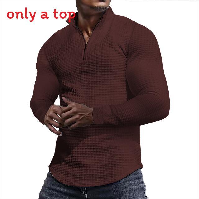Mens Spring Autumn Plaid Sweatshirt With Stand Collar And Zipper For Casual Wear