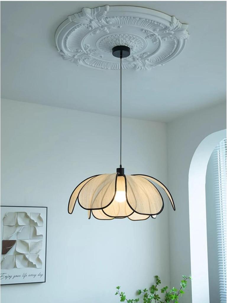 Minimalist Japanese Retro Rattan Petal Chandelier for Home and Tea Rooms