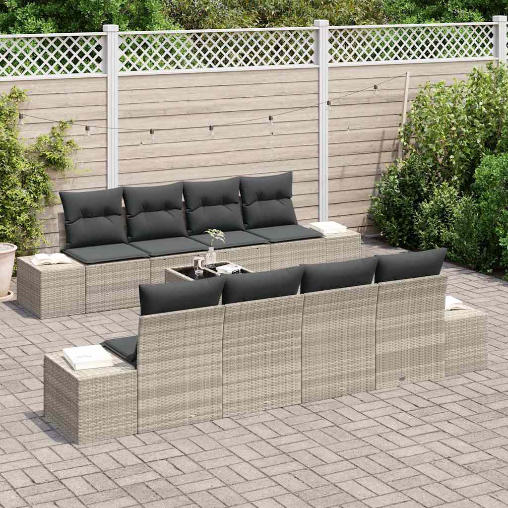7 Piece Sofa Set with Cushions Light Grey Poly Rattan