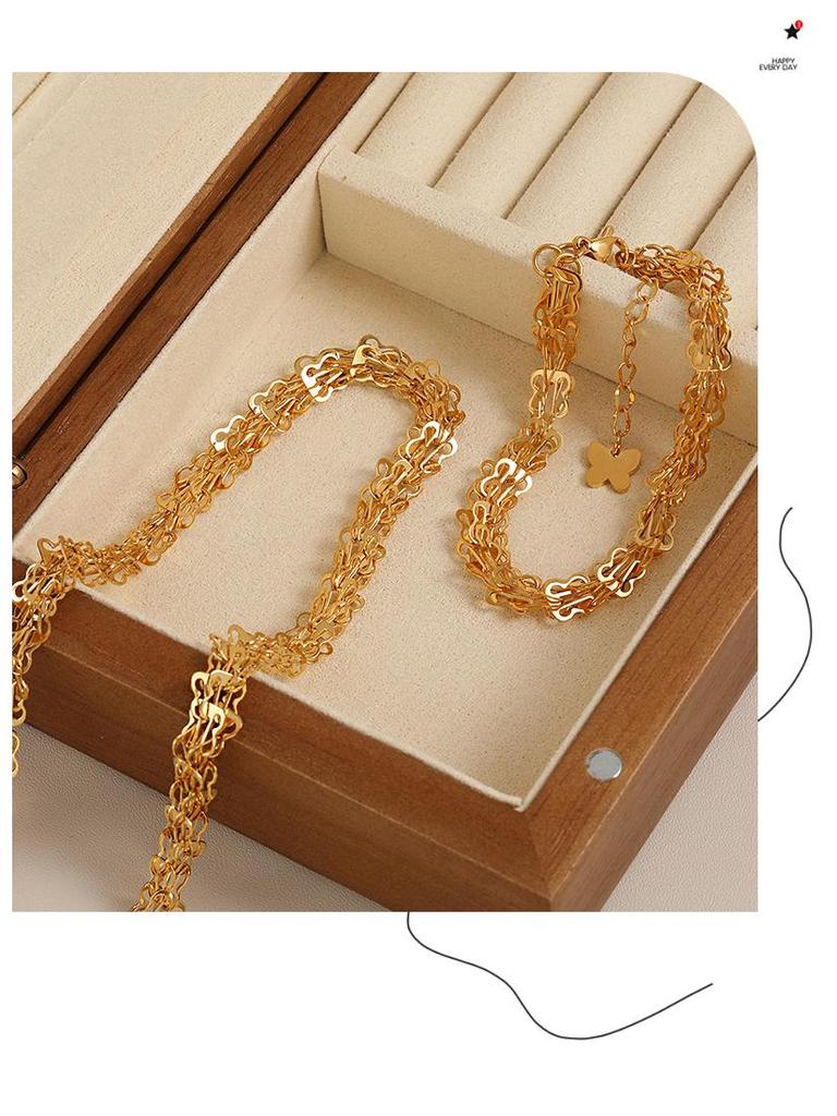 European & American Ins-Style High-End Light Luxury Butterfly Necklace & Titanium Steel Bracelet Set