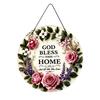 Round Floral Door Sign with Blessing Text Farmhouse Style Hanging Plaque for Home Entryway Porch Indoor Outdoor Decor