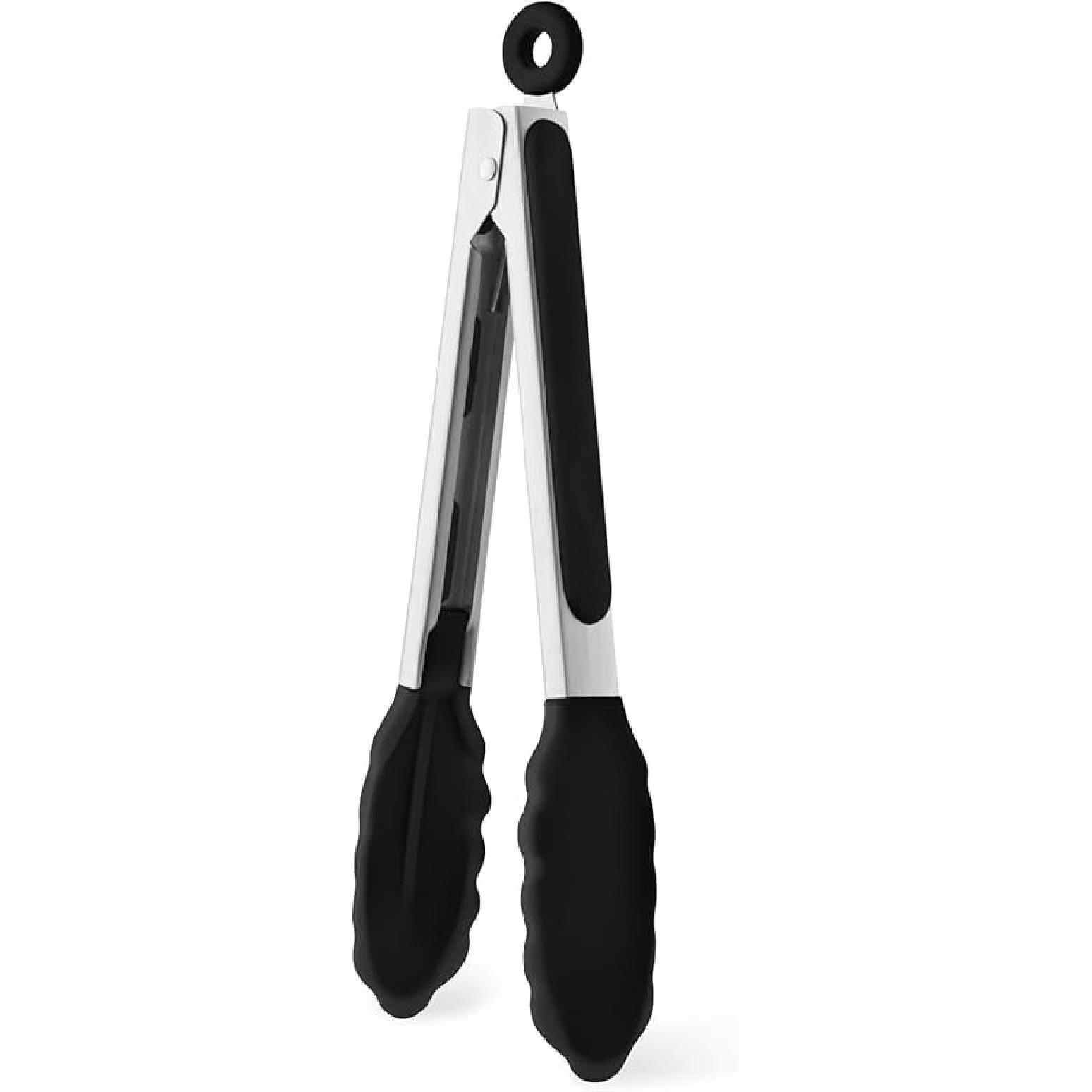 600℉ Heat Resistant Kitchen Tongs for Cooking with Silicone Tips,Maywe Tanso 12-Inch Stainless Steel Locking Cooking Tongs Food Tongs for 9 -Black