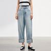 JOY SPEAKER Women's Loose Straight Rolled Hem Jeans