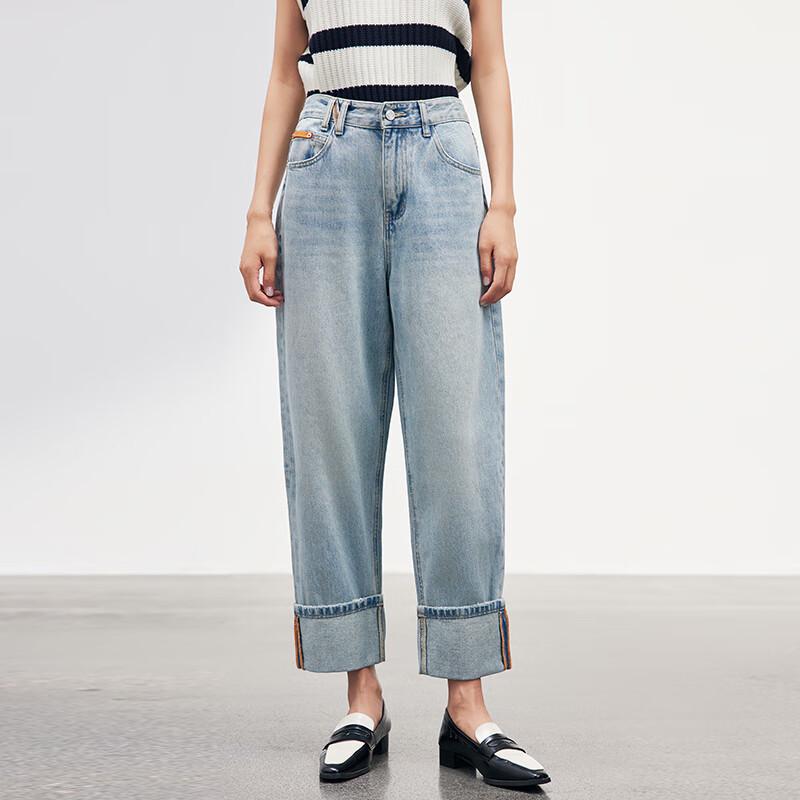 JOY SPEAKER Women's Loose Straight Rolled Hem Jeans