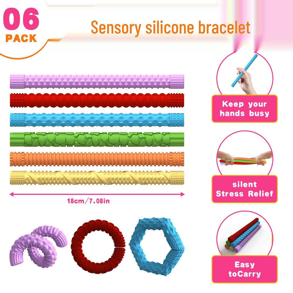 Textured Sensory Twisty Stick Bracelet - Stress Relief Fidget Toy for Kids & Adults, Perfect for Parties