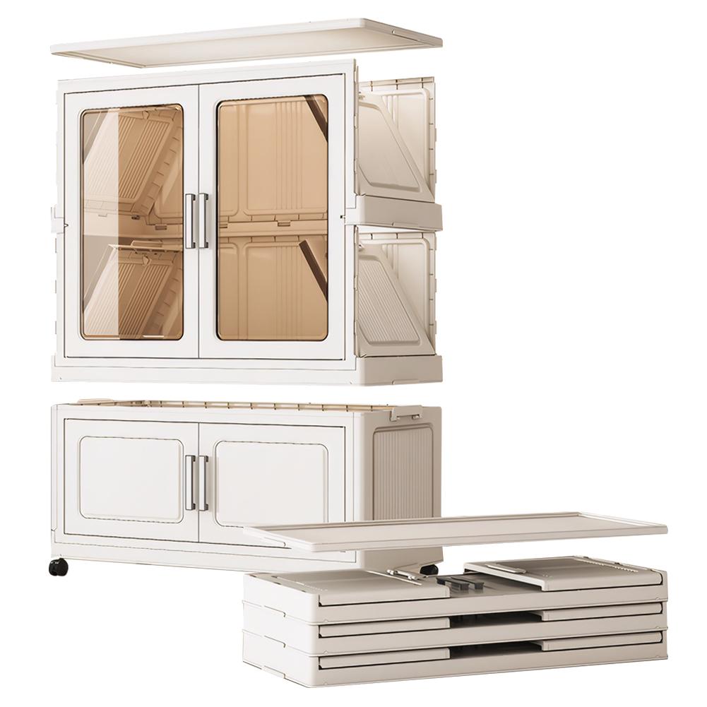 Mobile Wardrobe Clothes Organizer with Haging Rod & Cabinet Clothing Storage Shelf with Wheels Wardrobe Closet Rack for Bedroom