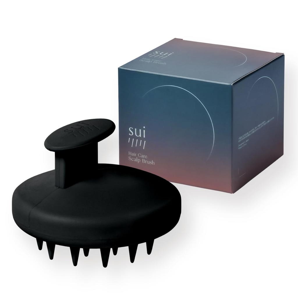 sui Head Spa Shampoo Brush, Scalp Massager, Silicone, Pore Cleansing, Unisex (Black)