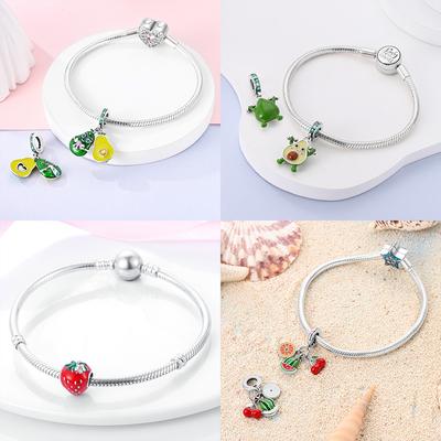 Original Strawberry Cherry Apple Avocado Fruit Charms Fit Bracelets Fine Diycopper Color Beadsbirthday Jewelry Gift