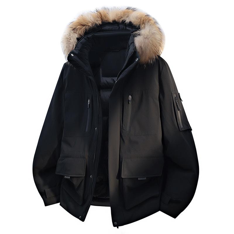 

Пуховик с большим меховым воротником, рабочая одежда, многоцветный, свободный и толстый, легкая пластина L чёрный