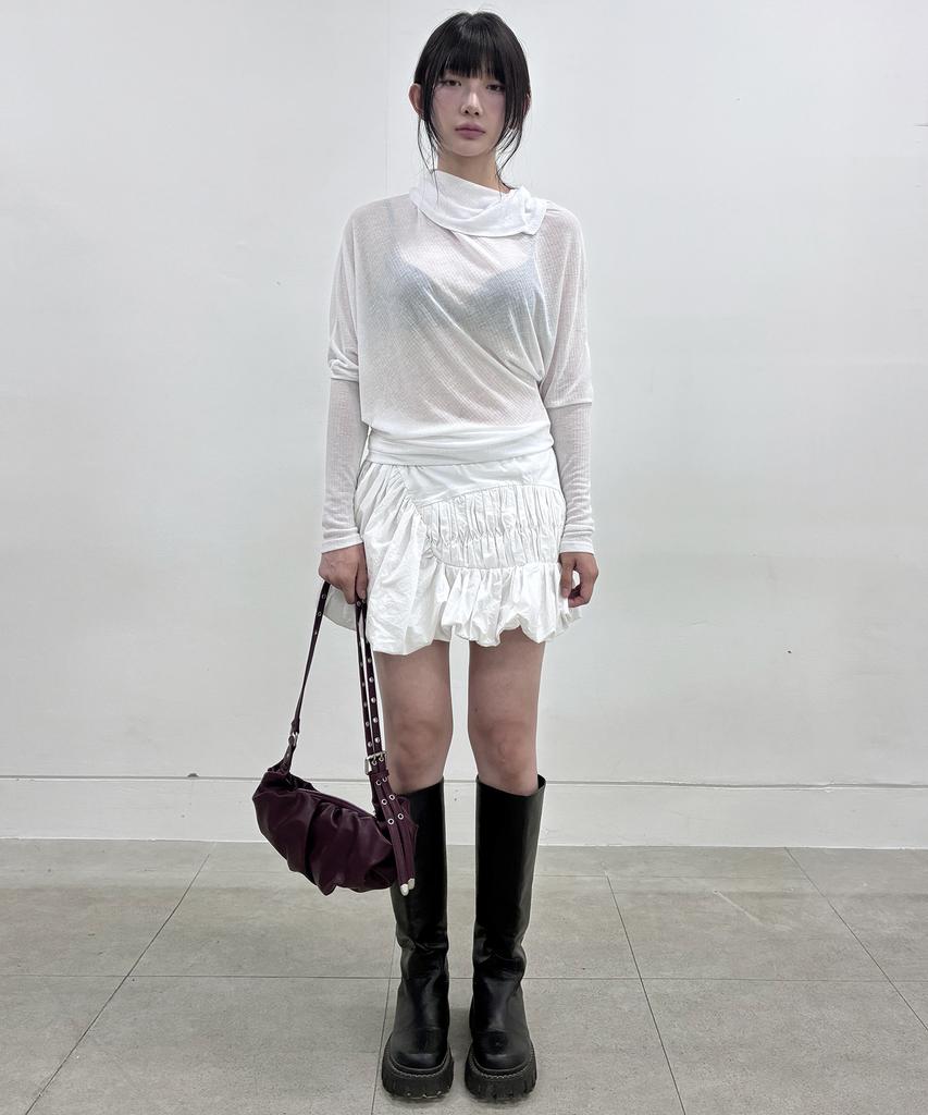 Peulleeoeob Sheer Asymmetrical Long Sleeve (Fl-175_White)