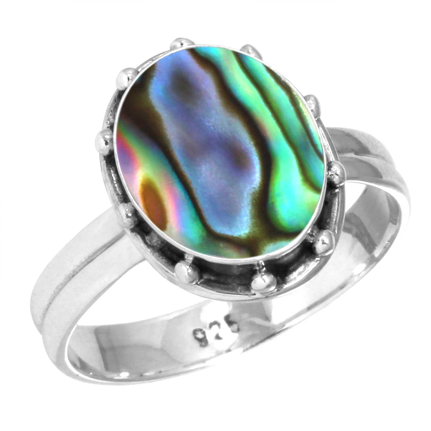 

Кольцо из стерлингового серебра 925 пробы с драгоценными камнями, ювелирные изделия ручной работы, подарок на День святого Валентина, аквамариновый халцедон, ракушка-ушка, синий солнечный камень, лабрадорит, пренит 8.5