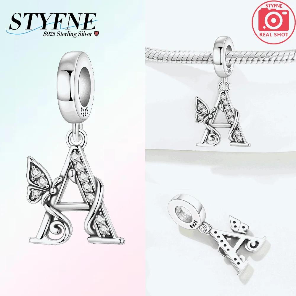 

925 Silver Charms Zircon Beaded Butterfly Letter Pendant Fit Bracelet Accessories Bead Fashion Jewelry Making Fine Jewelry Gift