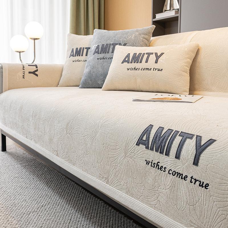 Chenier Sofa Cushion, Universal In All Seasons, Embroidered Letters, High-End Non-Slip Seat Cushion, Cover Cloth Leather Sofa Cover
