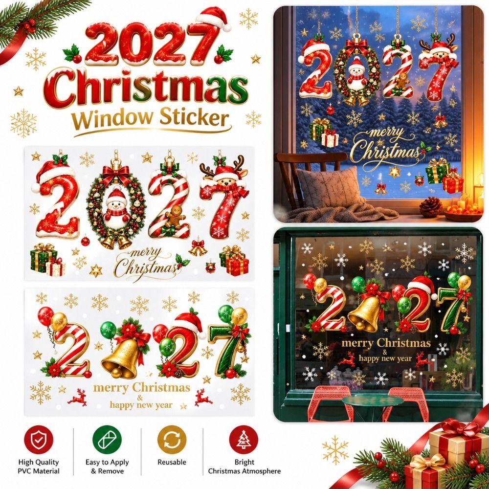 Static Cling 2027 Window Sticker PVC New Year Decorative Sticker Gifts Glass Window Cling  New Year