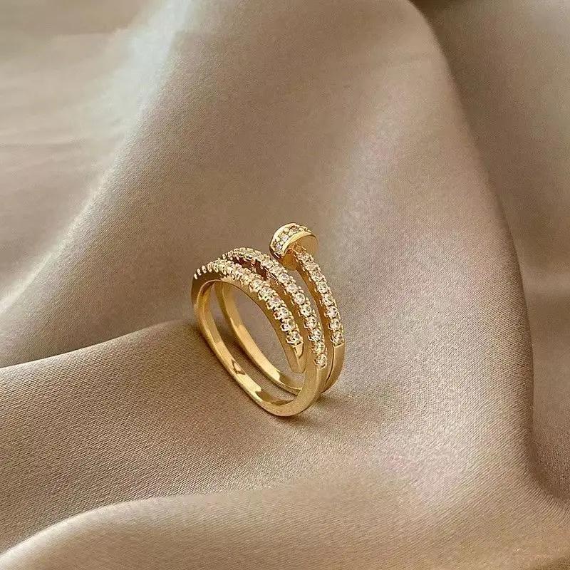 New Ins Korean Fashion Classic Temperament Luxury High Quality Copper Zircon Ring Gift Banquet Women Jewelry Ring Party