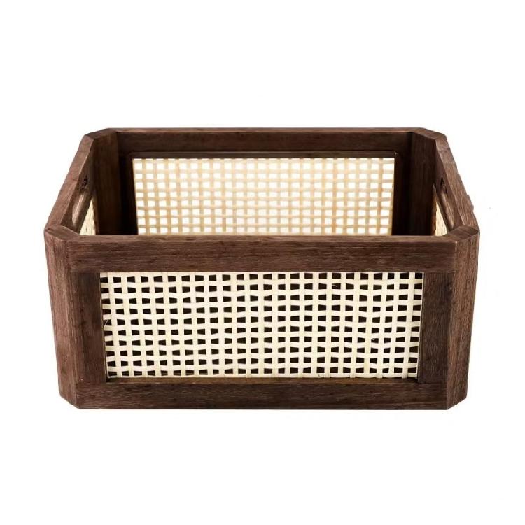 Multipurpose Natural Wood Handwoven Storage Basket With Space Saving Designs for Cabinets Portable for Books and Toy