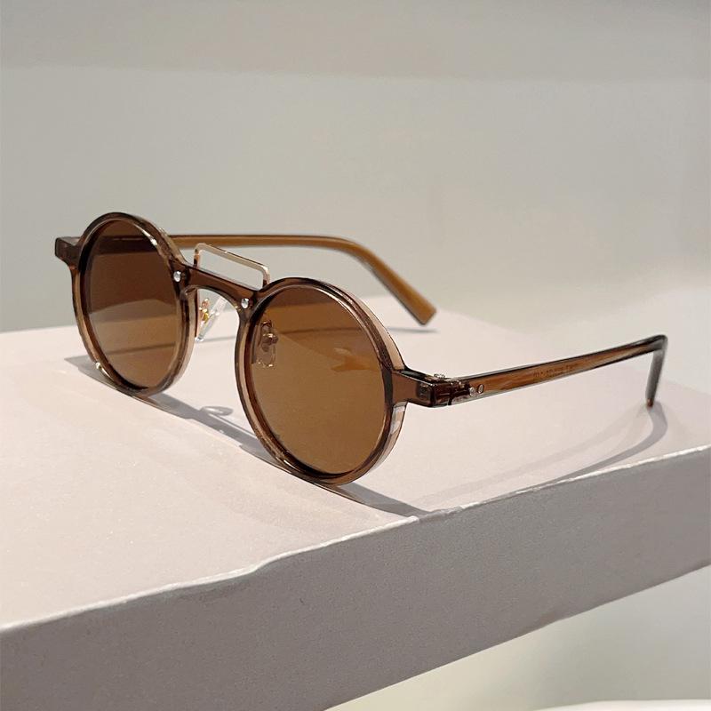 Fashion retro round frame sunglasses Hong Kong style trend personalized plain and versatile anti-glare sunglasses