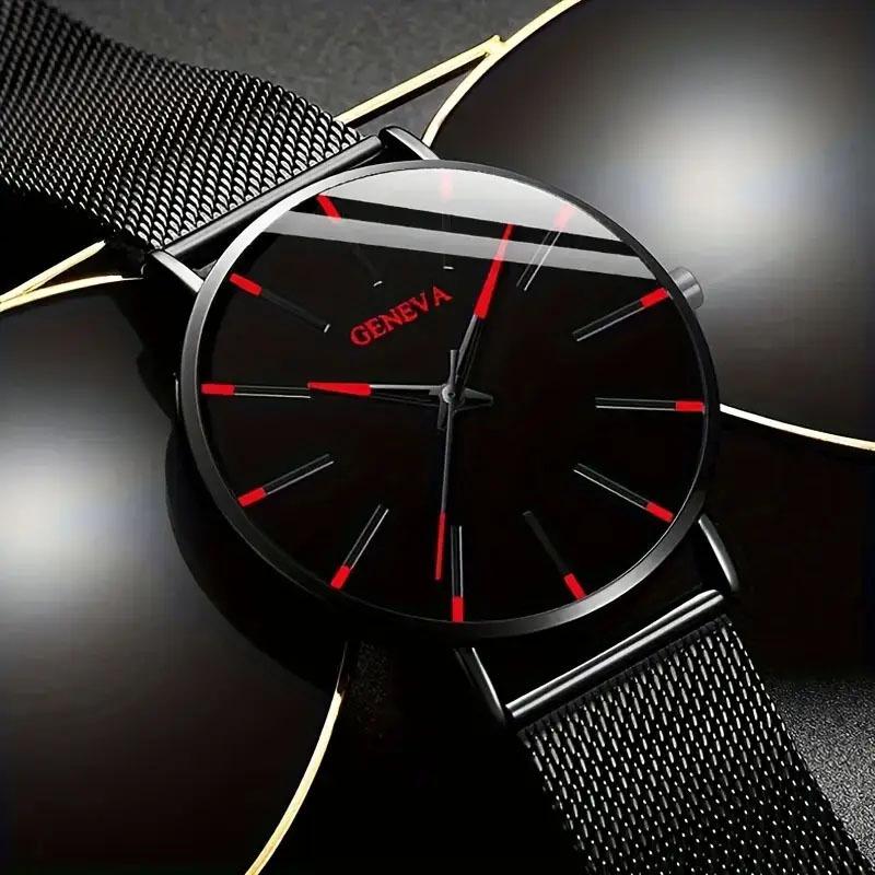 Geneva Men's Quartz Watch with Blue Hands and Web Strap - Stylish and Simple Business Design