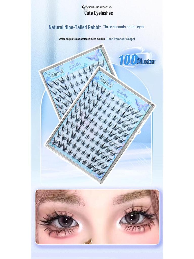 Natural Style Nine-Tailed Fox False Eyelashes – Large Capacity, Photogenic, Segmented Clusters for Beginners, 10 Rows.