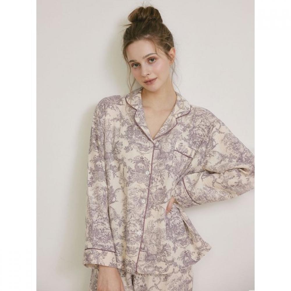 Lunaluz Women Amor Double Gauze Long Sleeve Collar Two Piece Pajama
