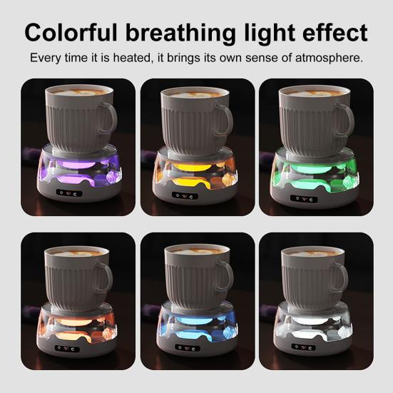 Coffee Mug Warmer Adjustable Temperature Coaster with Ambient Light Portable Drink Warmer Auto Shut-Off Anti-Slip Base Heated Mug Coaster