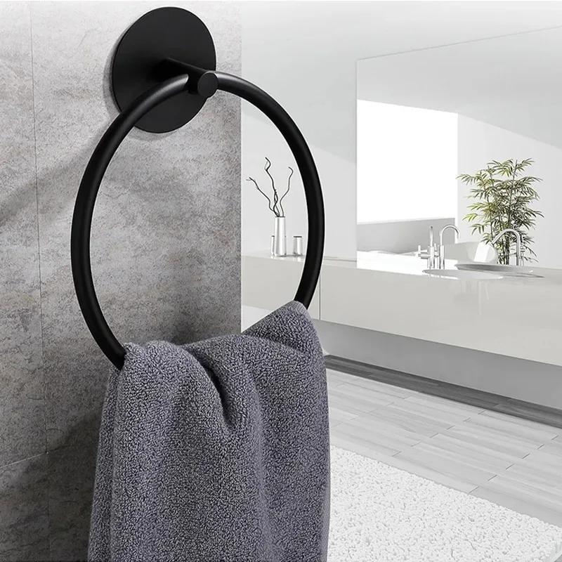 Bathroom Stainless Steel Towel Ring Stylish Design Hanging Hole-Free Adhesive Towel Storage Rack Bathroom Accessories Decoration
