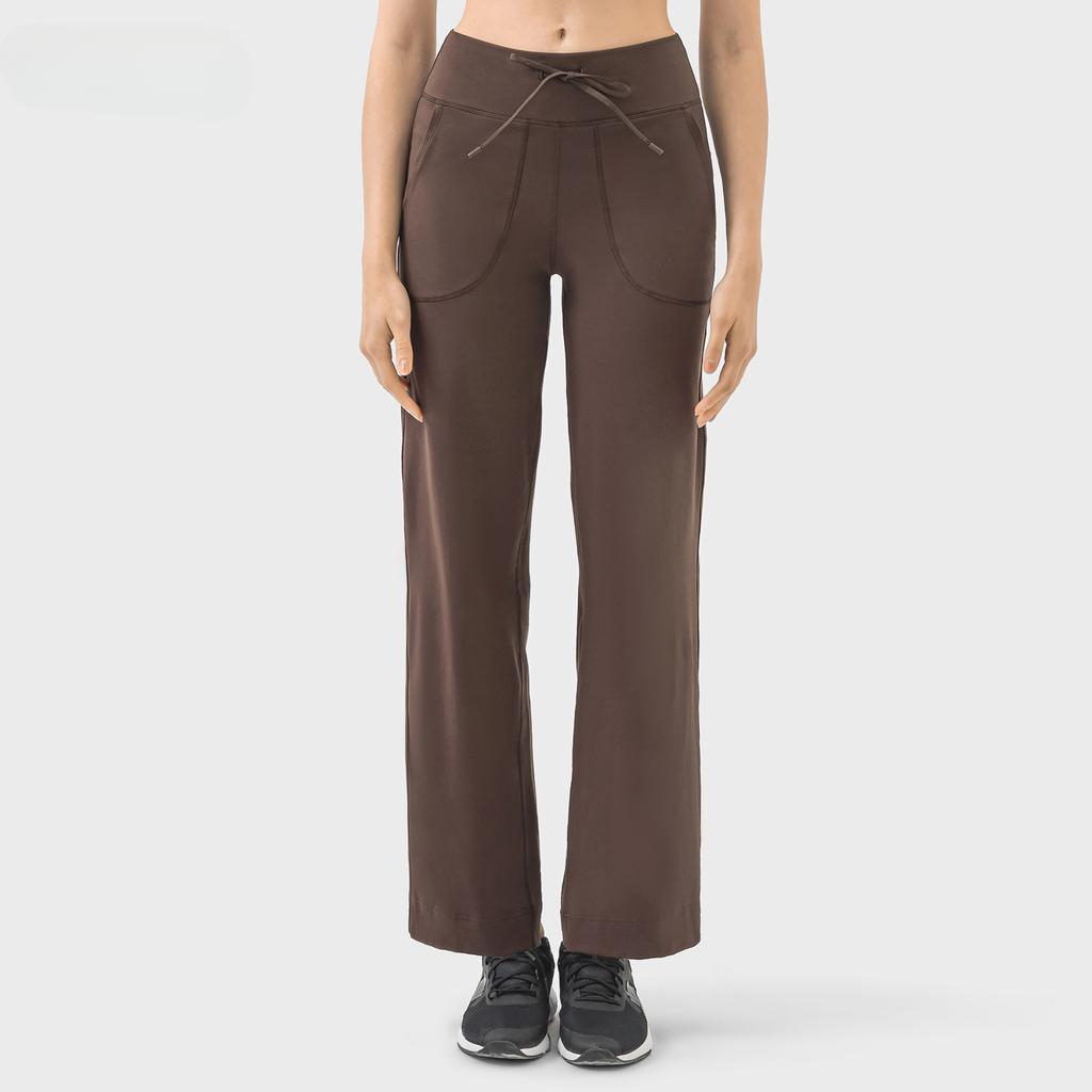 High Waist Straight Pants Loose Comfort Belt Elastic Sports Casual Yoga Pants Women