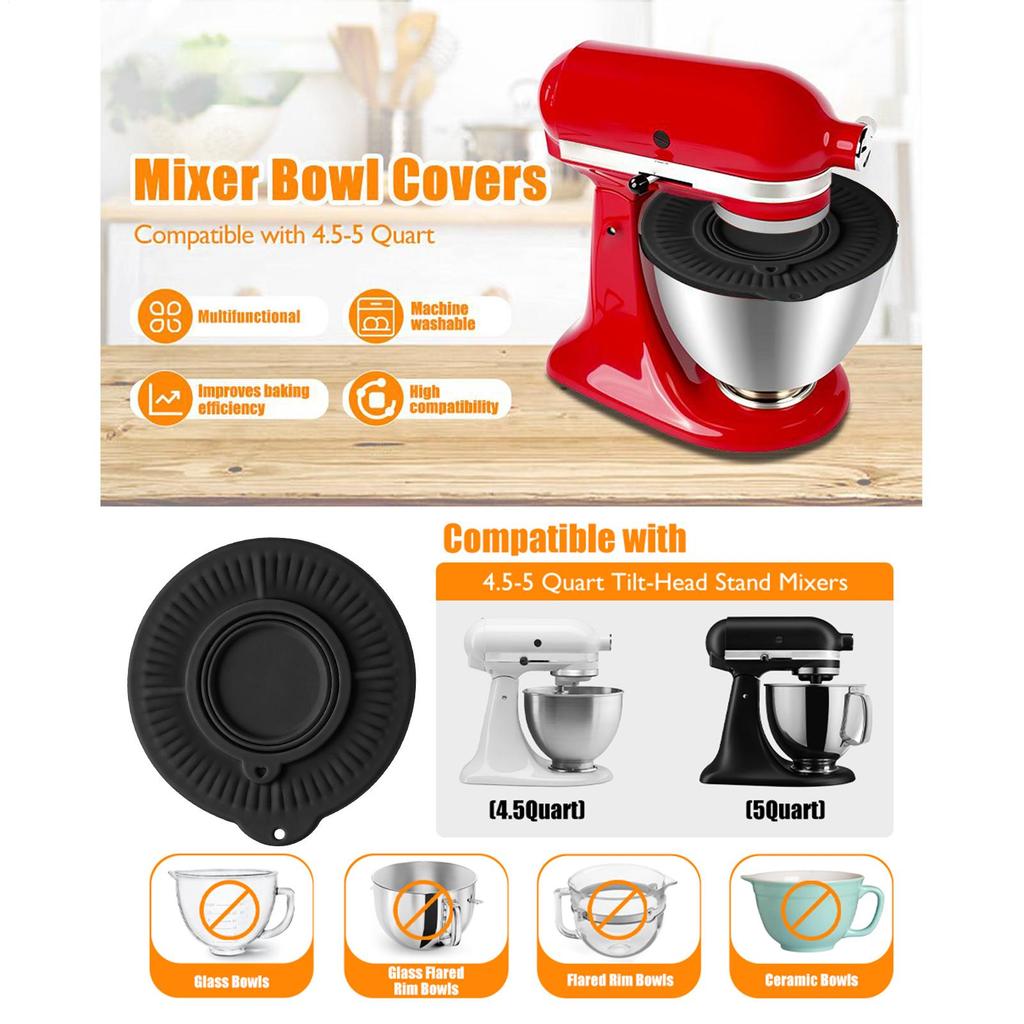 Silicone Mixers Bowl Cover Silicone Shield Attachment Lid 4.5-5 Quarts Silicone Bowl Covers For Baking Dough Flour Bread Cream