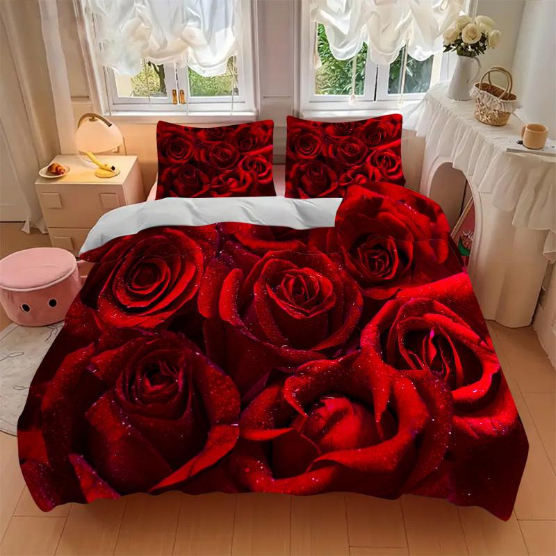 3pcs Rose Petal Bedding Set Down Comforter Cover and Pillowcases, Suitable for Guest Room Home Decoration All Seasons(No Insert) S0819069