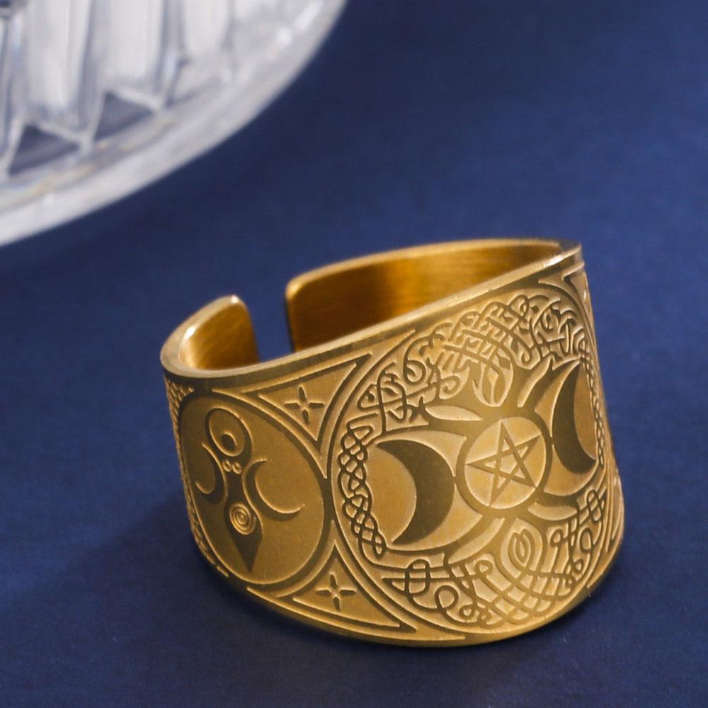 COOLTIME Pentagram Men Ring Stainless Steel Tetragrammaton Amulet Solomon Wiccan Jewelry for Protection