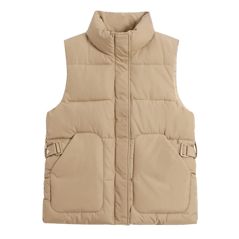 Down cotton vest women's autumn and winter new fashion trend foreign style stand-up collar waist versatile sleeveless vest vest