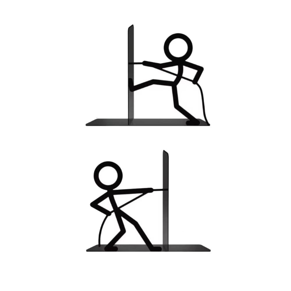 1Pair Stick Figure Metal Bookends Iron Art Desktop Decorative Bookend School Office Supplies