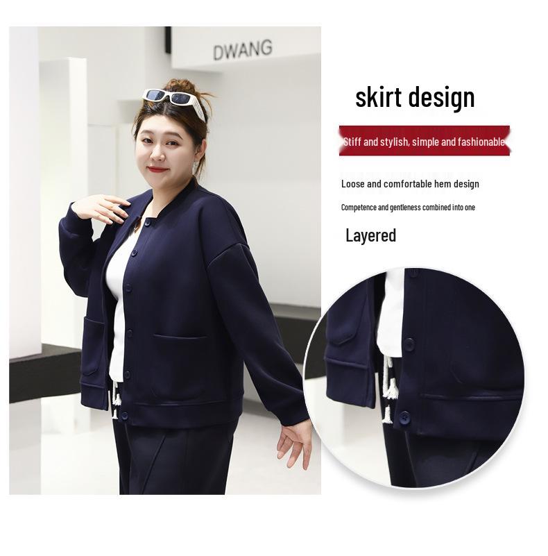 Women's Plus-Size Casual Long-Sleeve Slimming Baseball Jacket