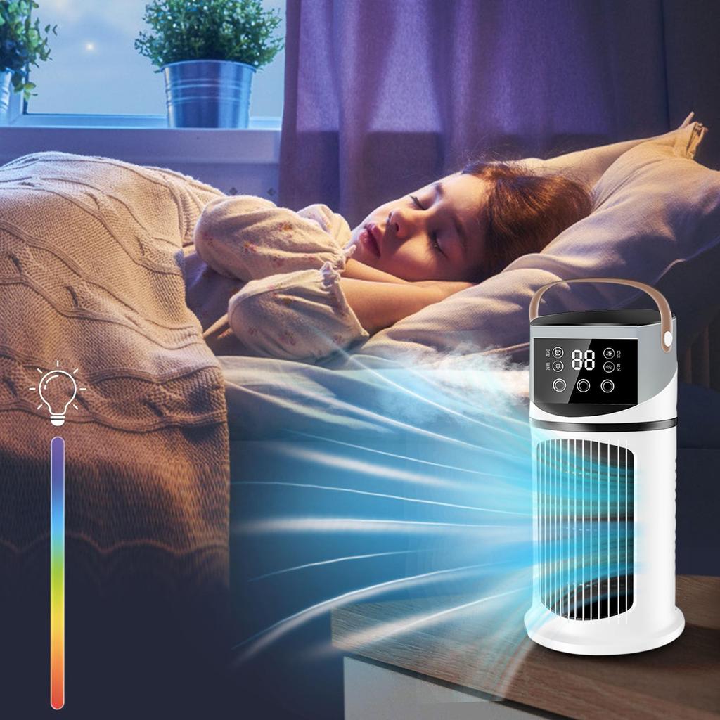 3-In1 Evaporation Low Noise Portable 2.0 USB Rechargeable 8H Timer 7 Modes Light Personal Conditioner Fan Windowless Cooler Condition