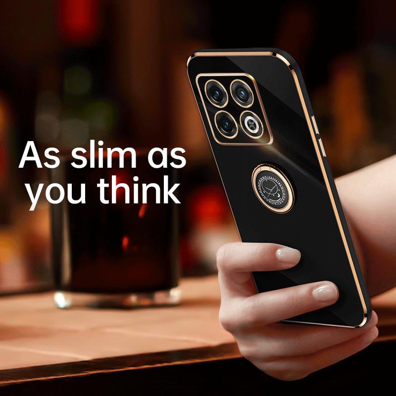 Luxury Plating Ring Holder Soft Silicone Case For OnePlus 10 9 Pro 9R 9RT 8T Shockproof Bumper Lens Protection Stand TPU Back Cover Shell
