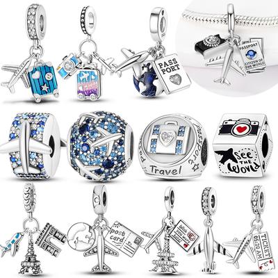 925 Silver Aircraft Charm Pendant Beads for Women DIY Jewelry Making Travel Gift Fit Original Bracelet
