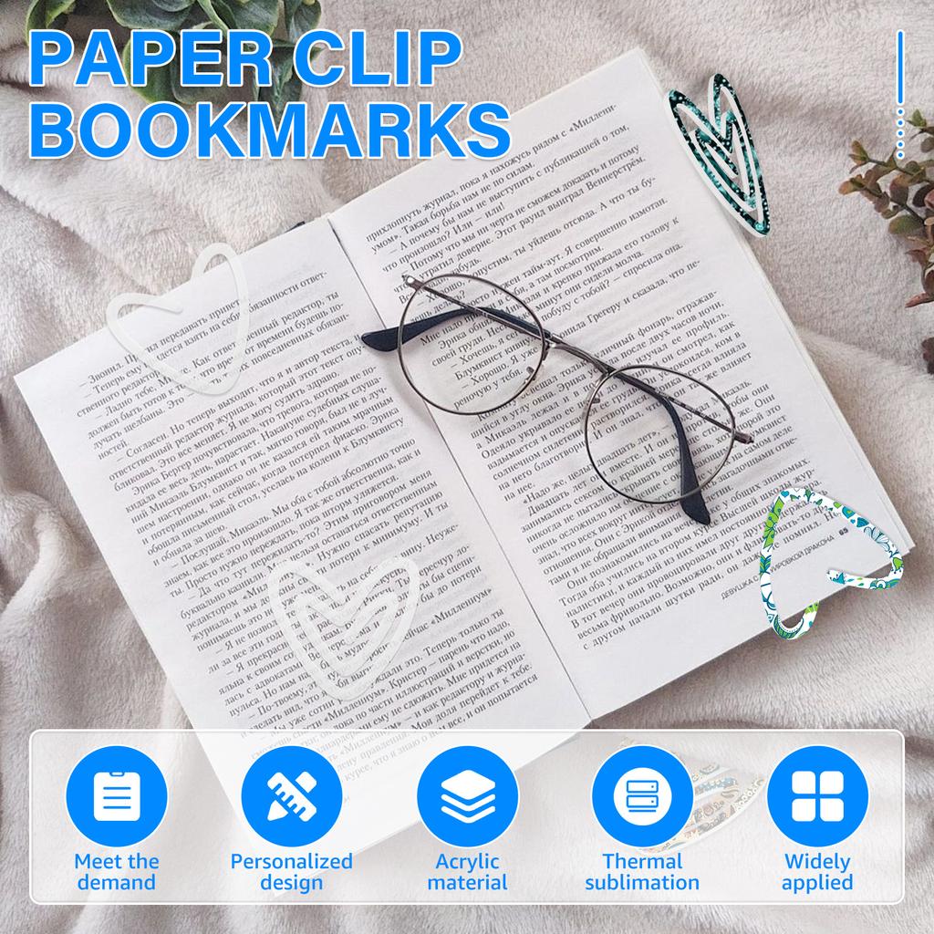 20Pcs Sublimation Blanks Paper Clips 3inch Compact Sublimation Acrylic Transparent Paper Clips for Heat Transfer DIY Design