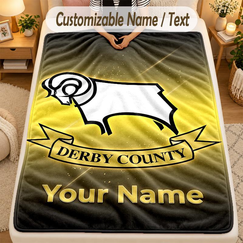 Flannel BlanketDerby County Custom Name Text Personalized Soft Warm Throw Blanket Home Decor Gift