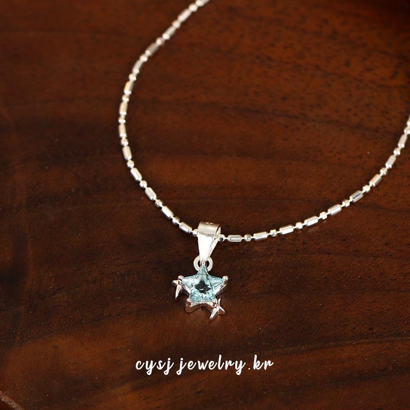 Cui Yan S925 Sterling Silver Blue Zircon Star Necklace for Women - Korean Ins Style Summer Clavicle Chain 925 Sterling Silver