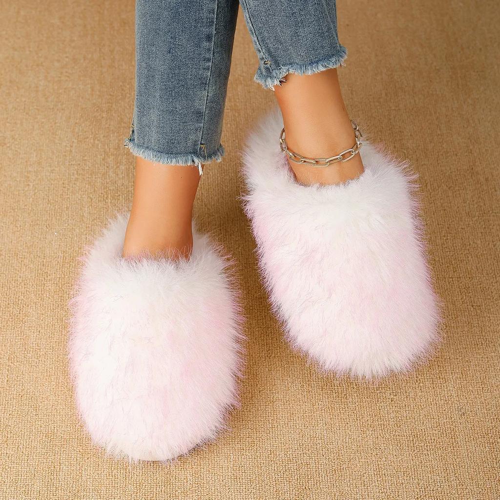Fashion Fashionable hot-selling plush slippers for  long fur warm cotton slippers non-slip home thickened and plush cotton slippers